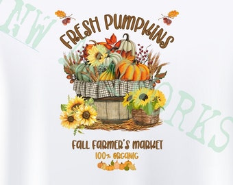FRESH PUMPKIN MARKET Grafik für Sublimation, Herbst, Bauernhof, Herbst, Sonnenblumen, svg, png, jpg für T-Shirt, Wandkunst, Kissen & mehr