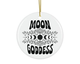 Moon Goddess Ceramic Ornament, Lunar Cycle, Wiccan Home Decor, Holiday Christmas Tree Decoration, Pagan Gift, Celestial Hanging Art, Lunar