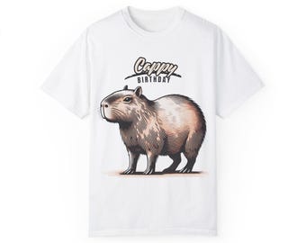 Capybara Birthday Tee - Unisex Garment-Dyed T-shirt, Cappy Birthday Shirt, Cute Animal Lover Gift, Birthday Party Outfit, Funny Graphic Tee