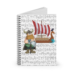 Viking with Longboat & Runes Spiral Notebook - Ruled Line