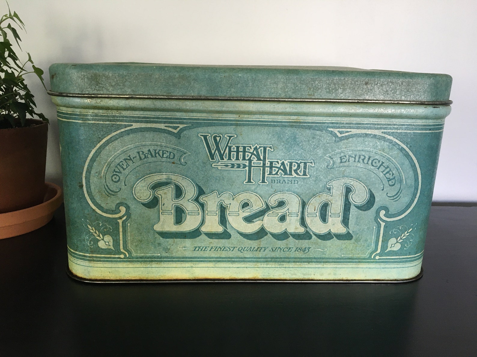 Wheat heart vintage green bread box Etsy