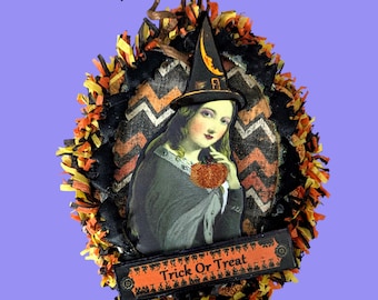 Vintage Witch Halloween Ornament: Mixed Media Keepsake