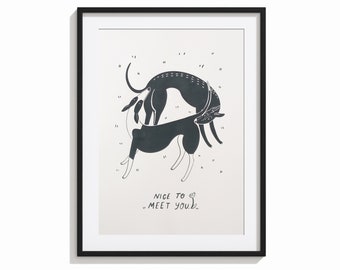 Nice To Meet You | One Colour Screen Print| Sighthound gift|Whippet| Lurcher| Greyhound art | Kitchen art| Gallery wall display | London