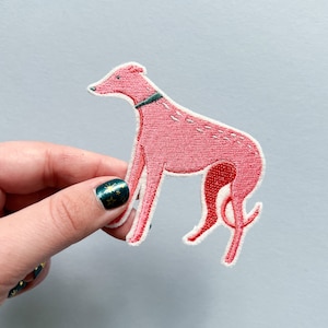 Pink Greyhound, Embroidered Patch|Machine embroidered patch|Gift for Greyhound Owners |Greyhound lovers gift| Whippet Patch|Sighthound patch