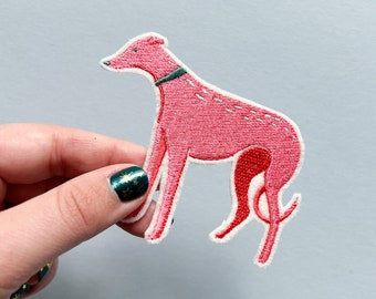 Pink Greyhound, Embroidered Patch|Machine embroidered patch|Gift for Greyhound Owners |Greyhound lovers gift| Whippet Patch|Sighthound patch