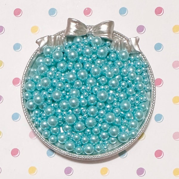 No Hole Pearls, Aqua Blue Pearls, Mixed Sizes with No Hole, 40 Grams