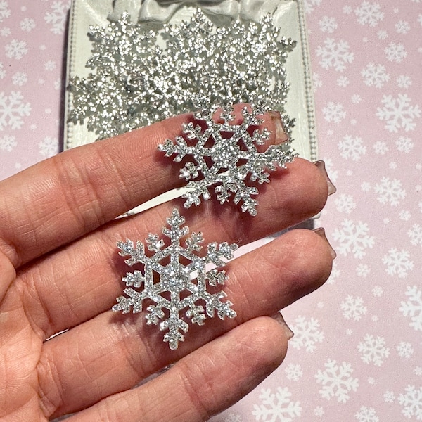 Silver Glitter Snowflake Appliqués, Silver Snowflake Embellishments, Set of 4