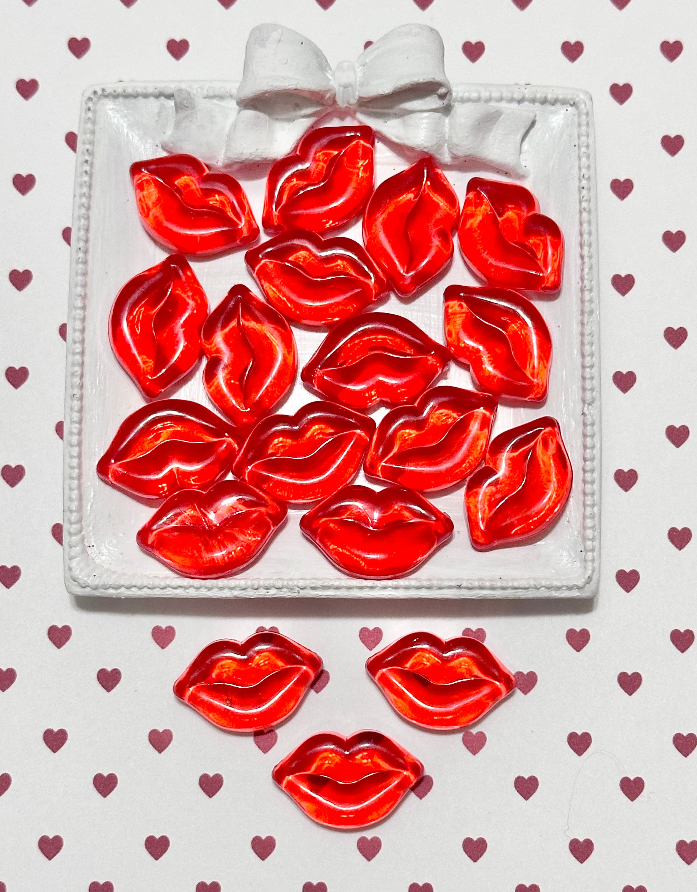 Lips Red Transparent Charms Charm Valentine's Day Cabochons Decoden 10