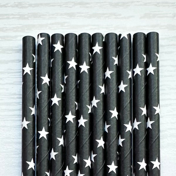Black Paper Straws, Star Straws, Paper Straws, Set of 10
