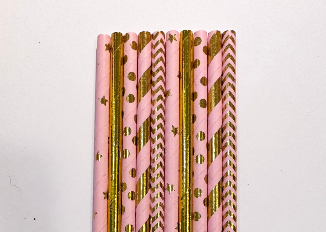 Paper Straws, Pink Paper Straws, Gold Paper Straws, Christmas Paper ...