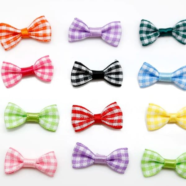 Mini Gingham Fabric Bows, Many Colors Available, Set of 6