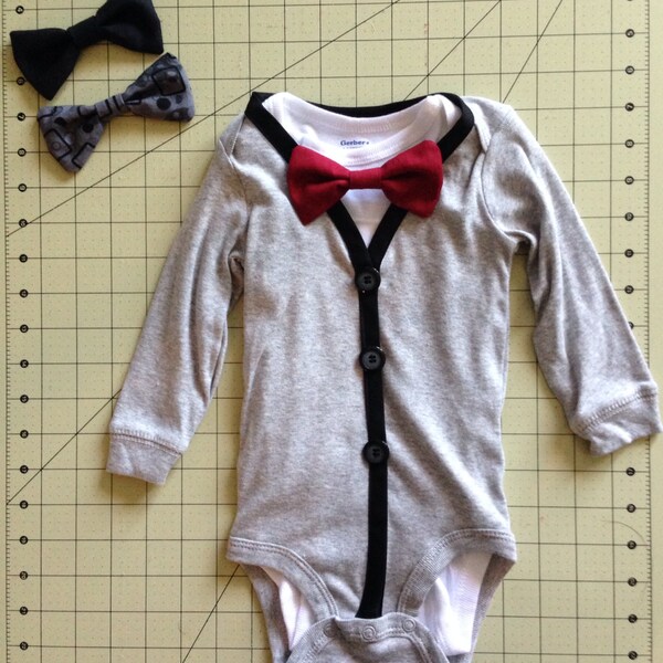 Baby Cardigan Onesie with Interchangeable Bow Ties for Boys!