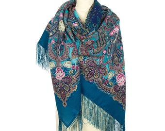 Originale Grande Russo Pavlovo Posad Sciarpa Scialle 100/% Lana 146x146 Aut //