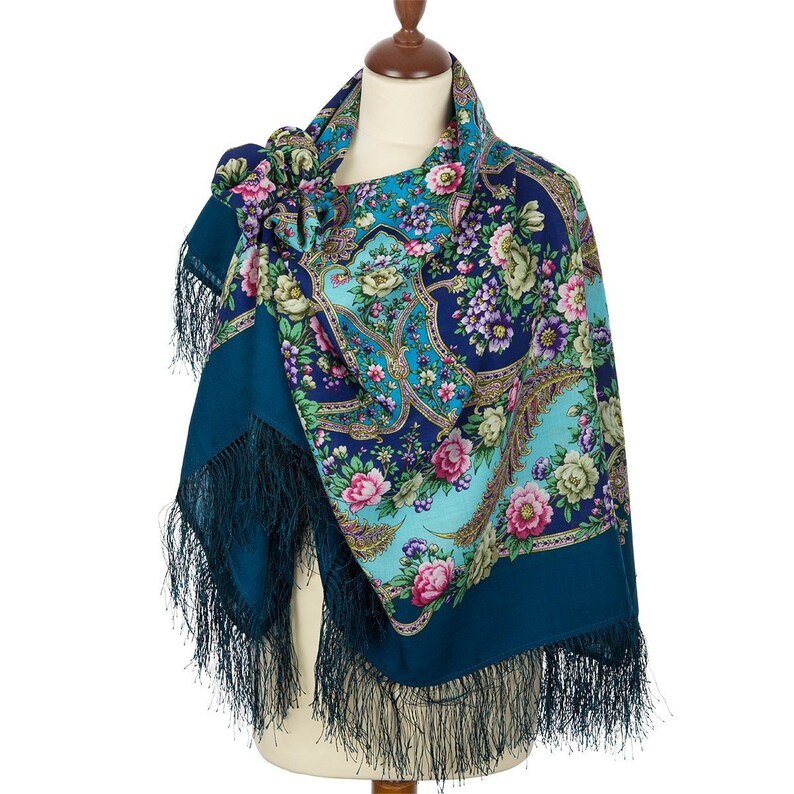 Large Pavlovo Posad Woolen shawl Authentic Russian Scarf 100% | Etsy