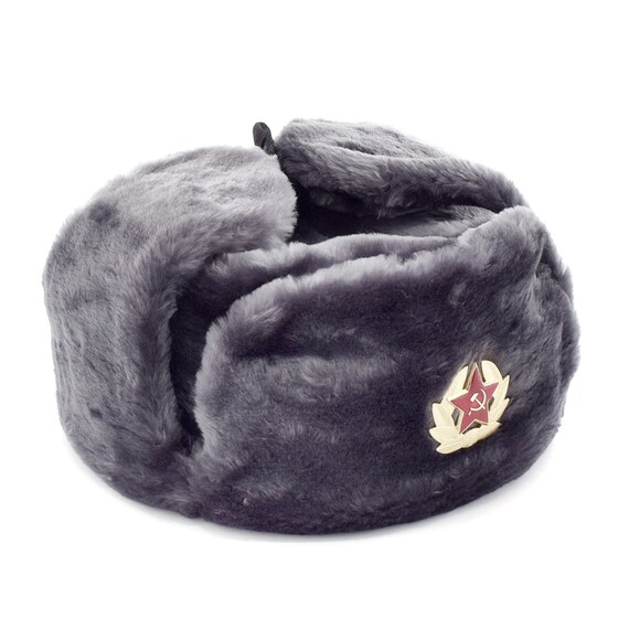 USHANKA RUSSIAN MILITARY USSR ARMY FUR WINTER HAT SOVIET SOLDIER RED STAR BADGE