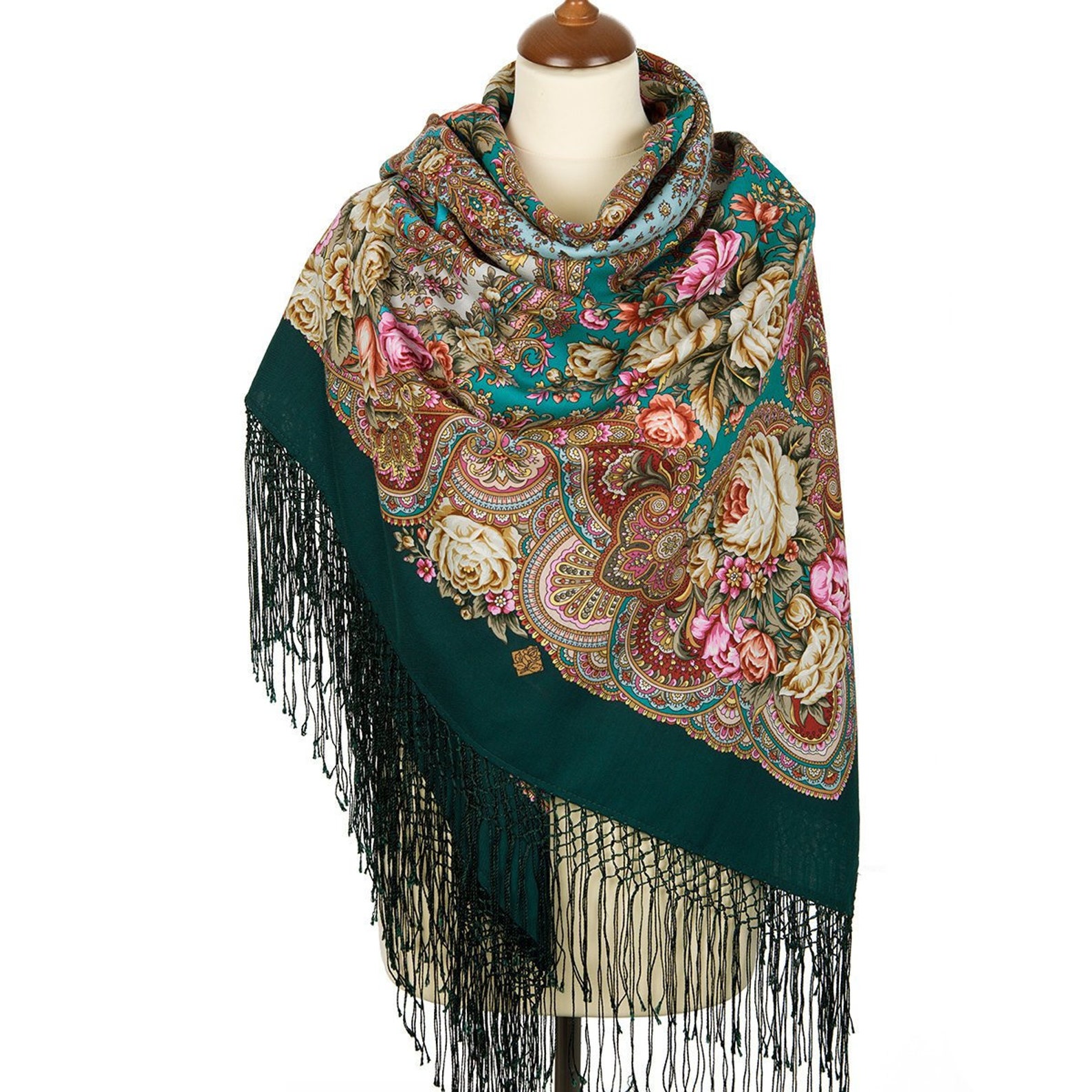 Original Pavlovo Posad russian shawl 100% wool silk fringe | Etsy
