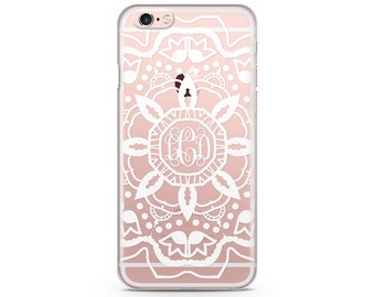 White Henna Monogram iPhone Case - Clear Mandala Design - Transparent Case 009