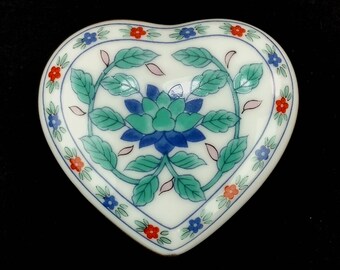 Blue Imari Ring Box Heart Shaped, Otagiri Japan, Engagement Ring Presentation Box, Wedding Ring Box, Trinket Box, Jewelry Anniversary Box