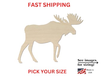 Unfinished Wooden Moose Shape | Cow Moose Wood Cutout Shape | Laser Cut Blanks | Unfinished Crafting Supplies | DIY Craft Blanks