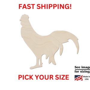 Unfinished Wooden Rooster Shape | Farm Hen Chicken Wood Cutout | Laser Cut | Farm Animals | DIY Crafting Supplies | Bulk Chicken Hen