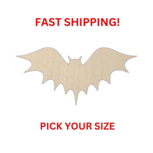 May include: A wooden bat silhouette cutout, perfect for crafting and decorating.  Choose your size from the options provided.  FAST SHIPPING!