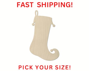 Unfinished Wooden Whimsical Stocking Shape 01 | Christmas Stocking Wood Cutout | Craft supplies | Stocking Bulk