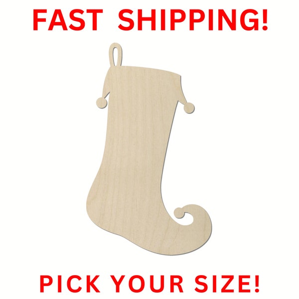 Unfinished Wooden Whimsical Stocking Shape 01 | Christmas Stocking Wood Cutout | Craft supplies | Stocking Bulk