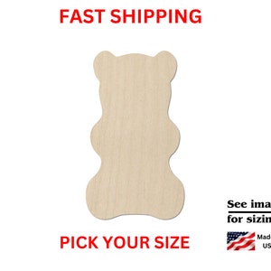 Unfinished Wooden Gummy Bear Shape | Gummy Bear Wood Cutout Shape | Laser Cut Blanks | DIY Candy Kids Party