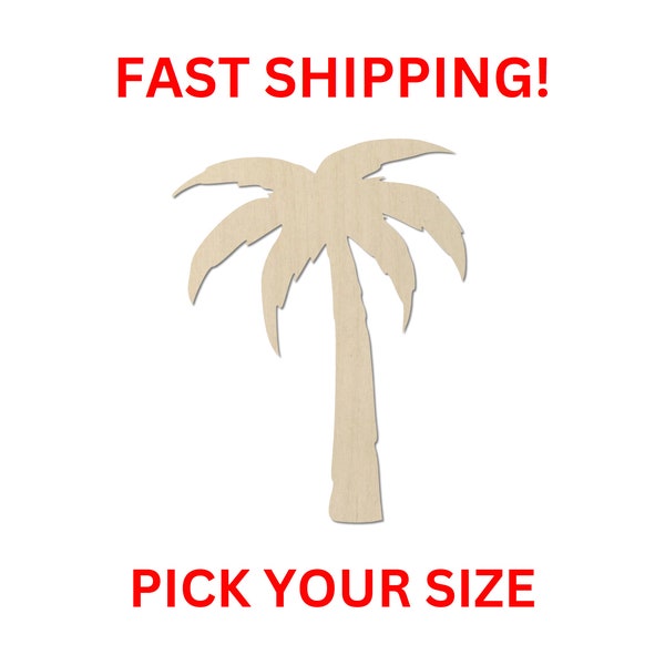 Unfinished Wooden Palm Tree Shape 01 | Laser Cut Crafting Supplies | Beach Caribbean Tropic Vacation Coconut Arecaceae Plant Garden