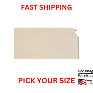 Unfinished Wooden Kansas State Shape | USA State Cutout | Crafting Supplies | Bulk States