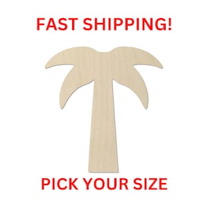 Unfinished Wooden Palm Tree Shape 03 | Laser Cut Crafting Supplies | Beach Caribbean Tropic Vacation Coconut Arecaceae Plant Garden