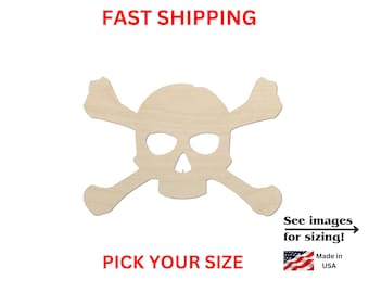 Unfinished Wooden Skull and Bones Shape | Skull Wood Cutout Shape | Laser Cut Blanks | Unfinished | DIY Craft Blanks
