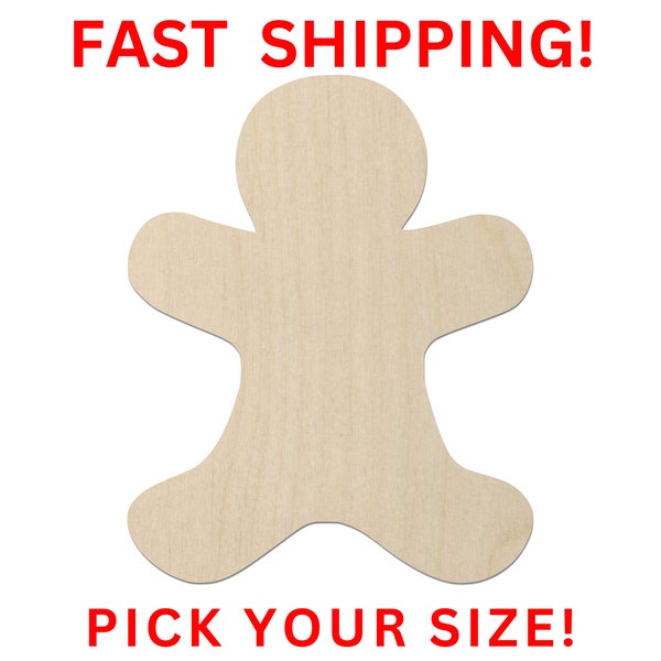 Unfinished Wooden Gingerbread Man Wood Blank | Gingerbread Wood Cutout Shape | Laser Cut Blanks | Unfinished | DIY Craft Blanks