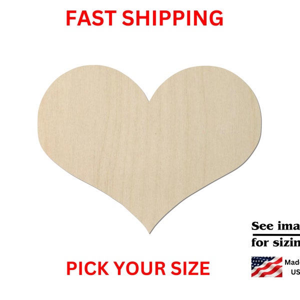 Unfinished Wooden Heart Shape | Wide Heart | Valentines - Love | Heart Blank Cutout | Craft Supplies | Laser Cut