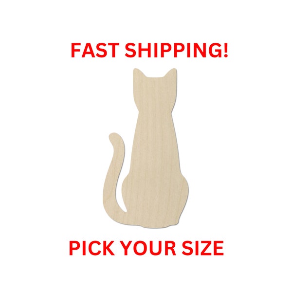 Unfinished Wooden Cat Shape | Sitting Cat Blank Cutout | Craft Supplies | Bulk Cat