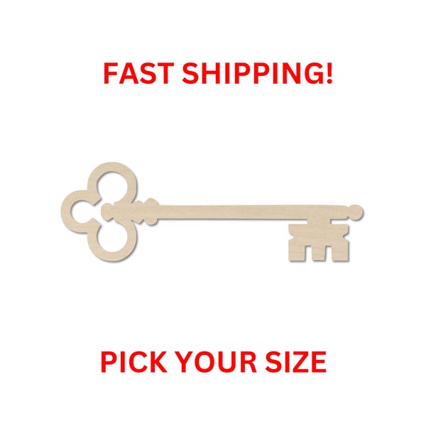 Unfinished Wooden Skeleton Key Shape 02 | Vintage Key Wood Shape | Wood Craft Supplies | Laser Cut | DIY Craft Cutout