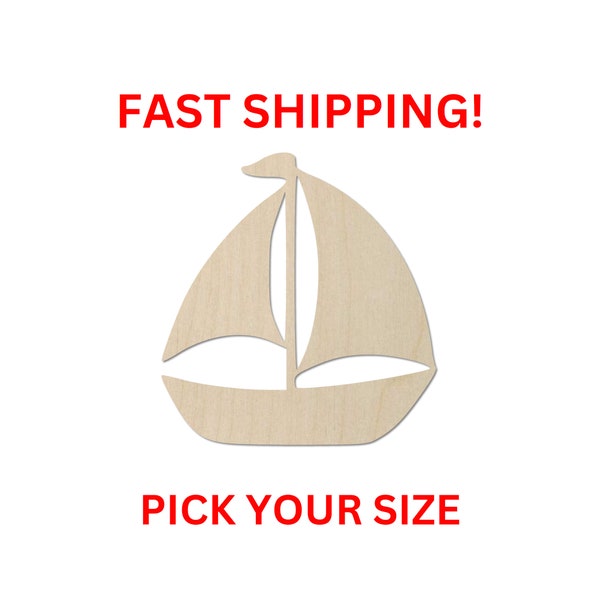 Unfinished Wooden Sailboat Shape - Pick Your Size - Nautical Sea Marine Sail Beach Party Kids