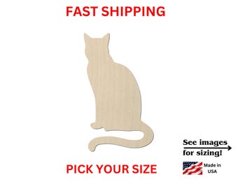 Unfinished Wooden Cat Shape | Pet Cat | Cat Blank Cutout | Craft Supplies | Bulk Cat
