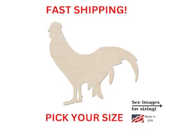 Unfinished Wooden Rooster Shape | Farm Hen Chicken Wood Cutout | Laser Cut | Farm Animals | DIY Crafting Supplies | Bulk Chicken Hen
