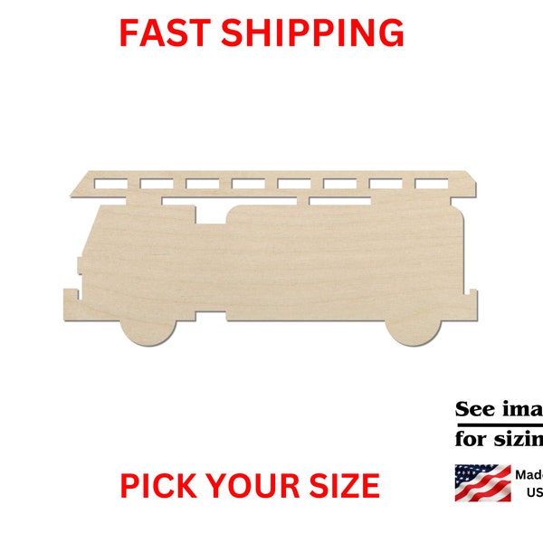 Unfinished Wooden Fire Truck Shape | Wood Cutout Shape | Laser Cut Blanks | Unfinished | DIY Craft Blanks | Fire Truck Craft Blanks