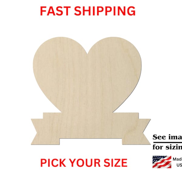 Unfinished Wooden Heart with Banner Shape | Valentines - Love | Heart Blank Cutout | Craft Supplies | Laser Cut