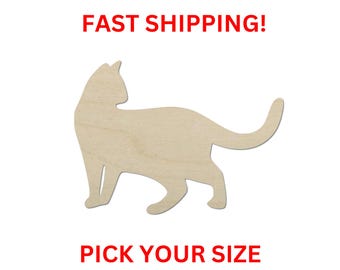 Unfinished Wooden Cat Shape 04 | Cat Blank Cutout | Craft Supplies | Bulk Cat