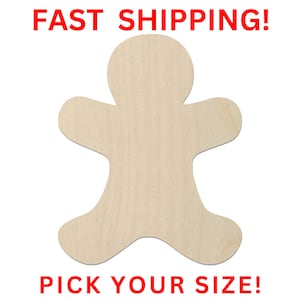 Unfinished Wooden Gingerbread Man Wood Blank | Gingerbread Wood Cutout Shape | Laser Cut Blanks | Unfinished | DIY Craft Blanks