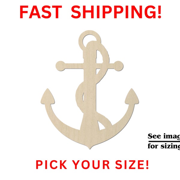 Unfinished Wooden Anchor Shape | Nautical Wood Cutout Shapes Vacation Marine Ship Pirate Sea Ocean Beach