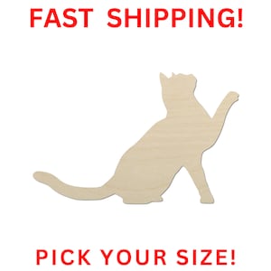 Unfinished Wooden Cat Shape 23 | Cat Blank Cutout | Craft Supplies | Bulk Cat