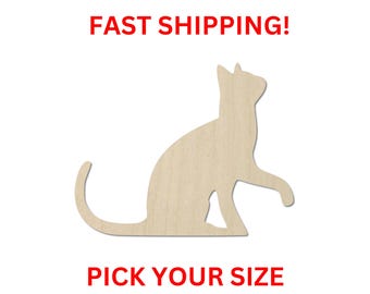 Unfinished Wooden Cat Shape 01 | Cat Blank Cutout | Craft Supplies | Bulk Cat