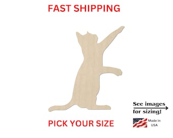 Unfinished Wooden Playful Cat Reaching | Cat Blank Cutout | Craft Supplies | Bulk Cat