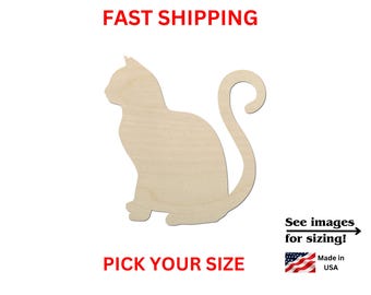Unfinished Wooden Cat Shape | Cat Blank Cutout | Craft Supplies | Bulk Cat