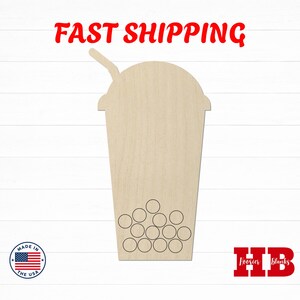 Bubble Tea Unfinished Wood Cutout | Laser Cut Blank | DIY Craft Supply | Boba