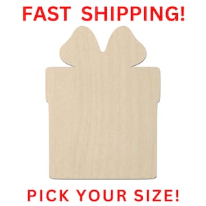 Unfinished Wooden Gift Box Shape | Wood Present Cutout Shape | Laser Cut Blanks | Unfinished | DIY Craft Blanks